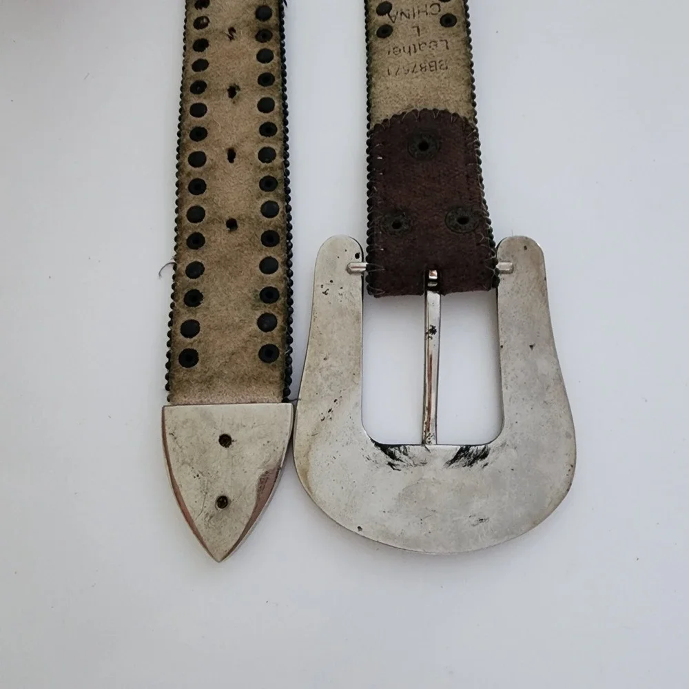 Brown Leather Rhinestone‎ Studded Belt Diamond Square Bling Western Large 34-39
